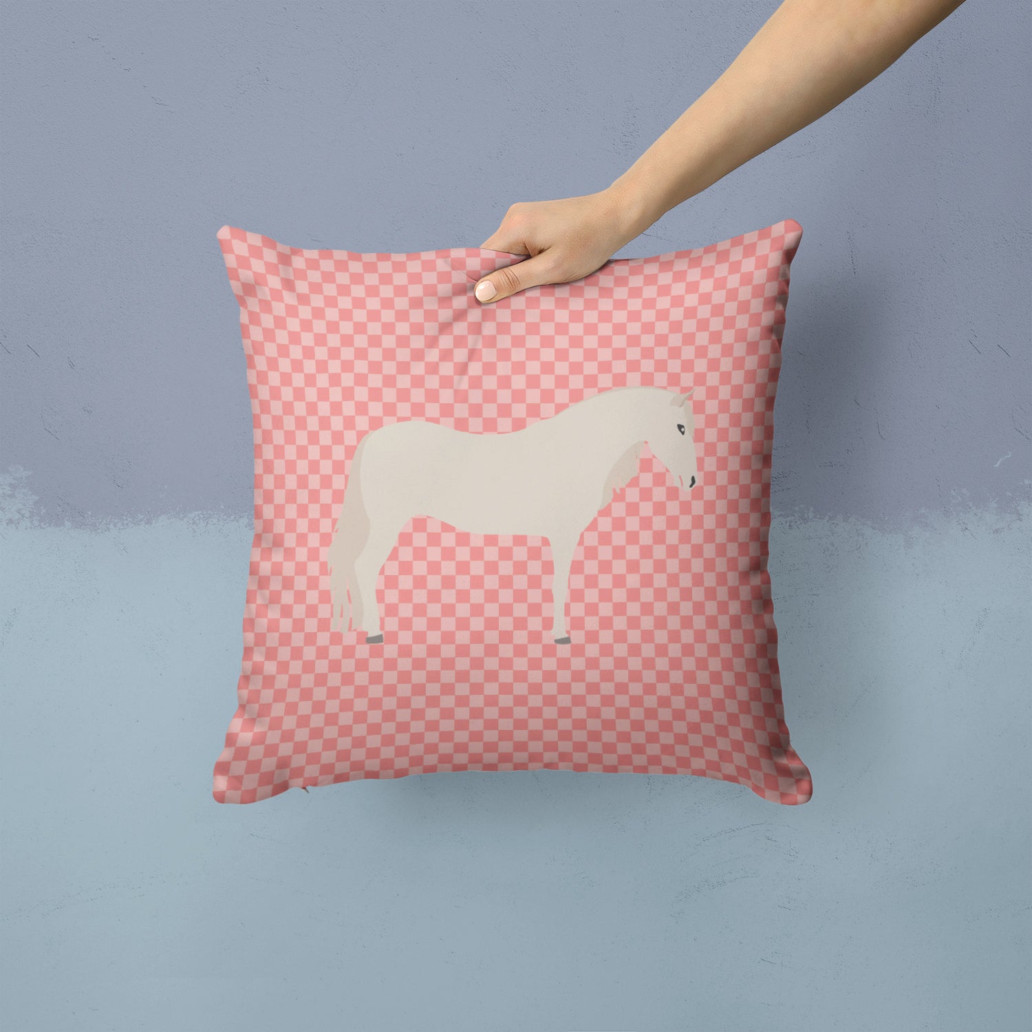 Paso Fino Horse Pink Check Fabric Decorative Pillow BB7905PW1414 - the-store.com