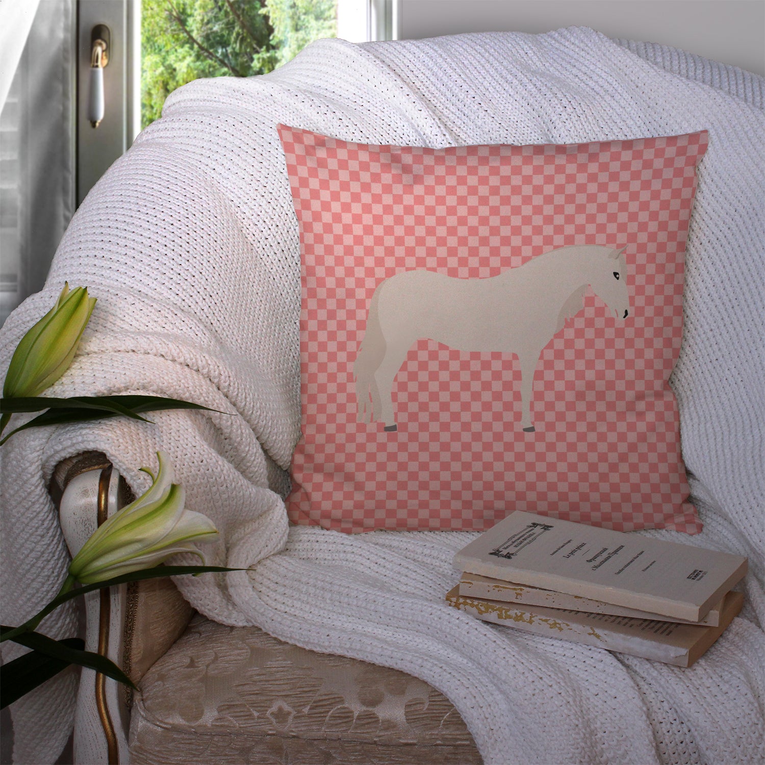 Paso Fino Horse Pink Check Fabric Decorative Pillow BB7905PW1414 - the-store.com