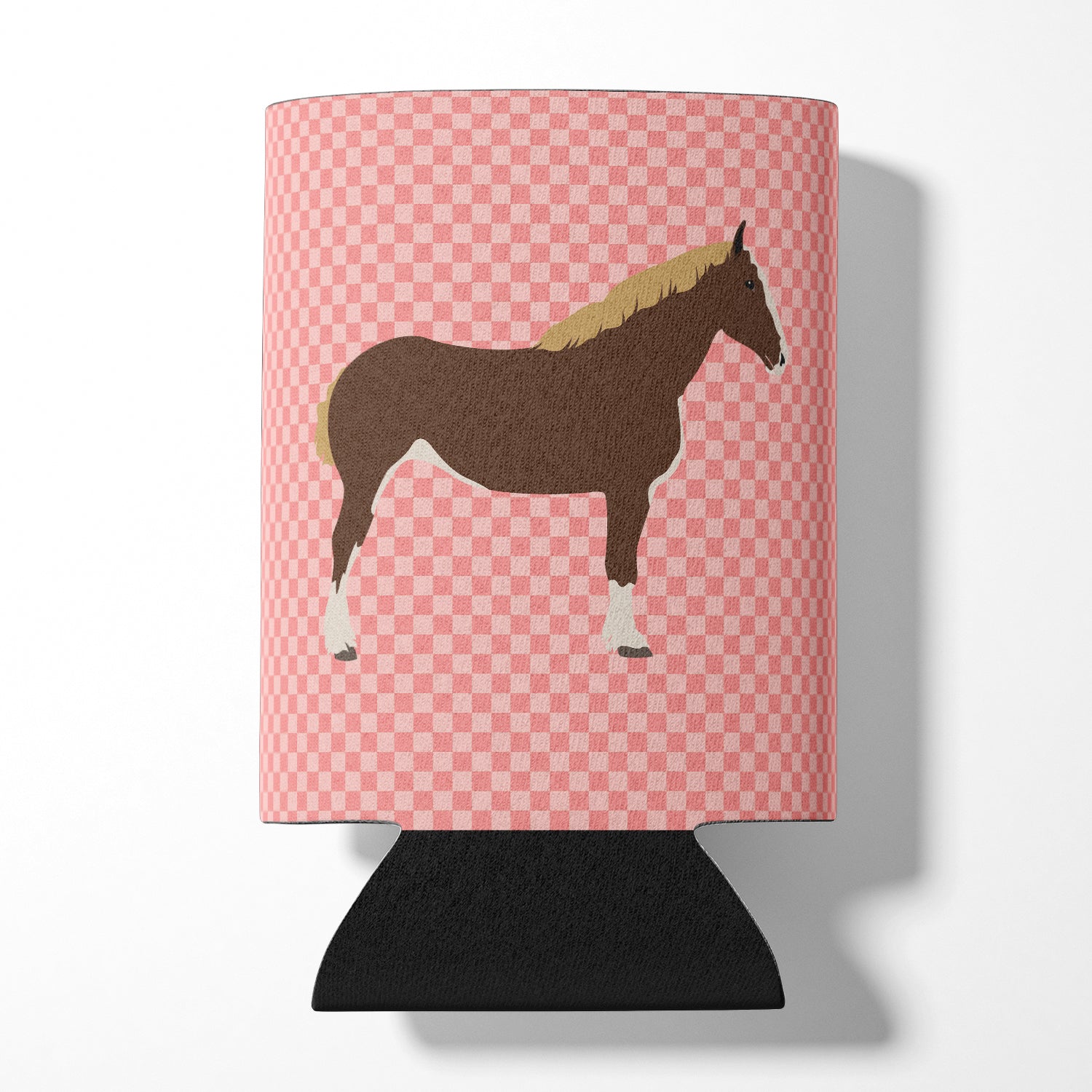 Percheron Horse Pink Check Can or Bottle Hugger BB7906CC