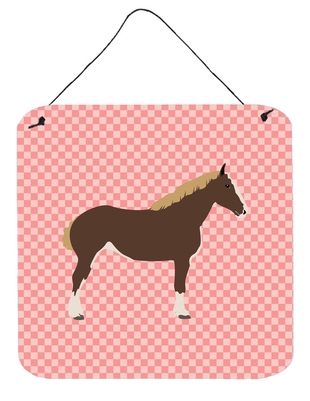 Percheron Horse Pink Check Wall or Door Hanging Prints BB7906DS66 by Caroline's Treasures