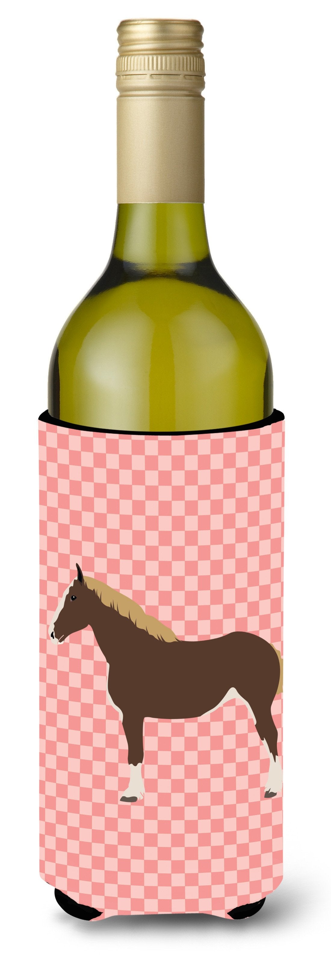 Percheron Horse Pink Check Wine Bottle Beverge Insulator Hugger BB7906LITERK by Caroline&#39;s Treasures