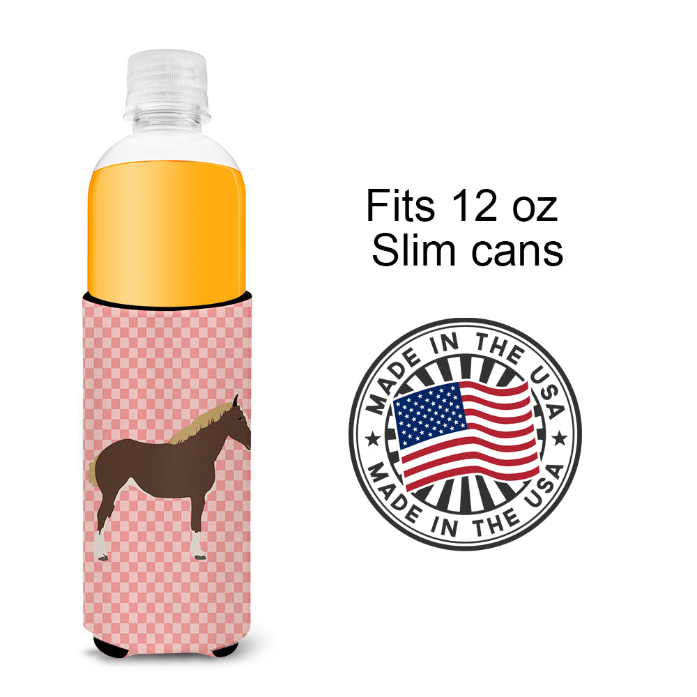 Percheron Horse Pink Check  Ultra Hugger for slim cans