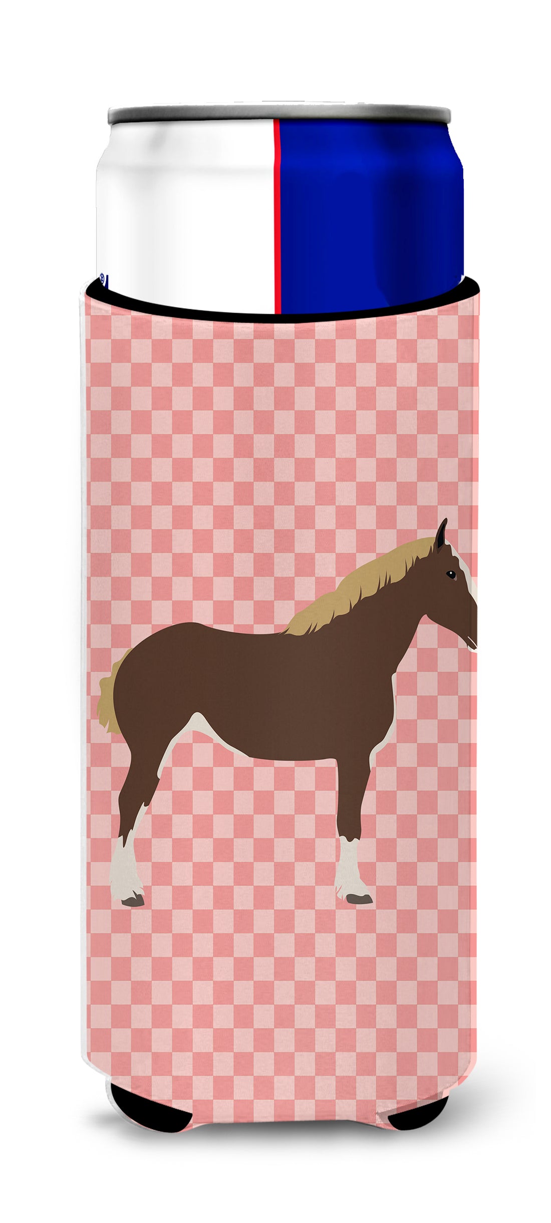 Percheron Horse Pink Check  Ultra Hugger for slim cans  the-store.com.