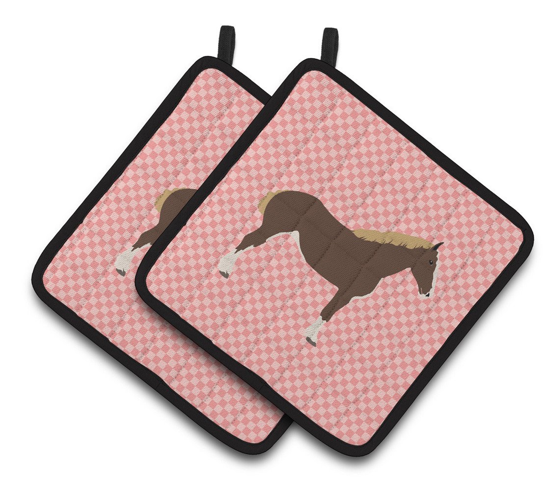 Percheron Horse Pink Check Pair of Pot Holders BB7906PTHD by Caroline&#39;s Treasures
