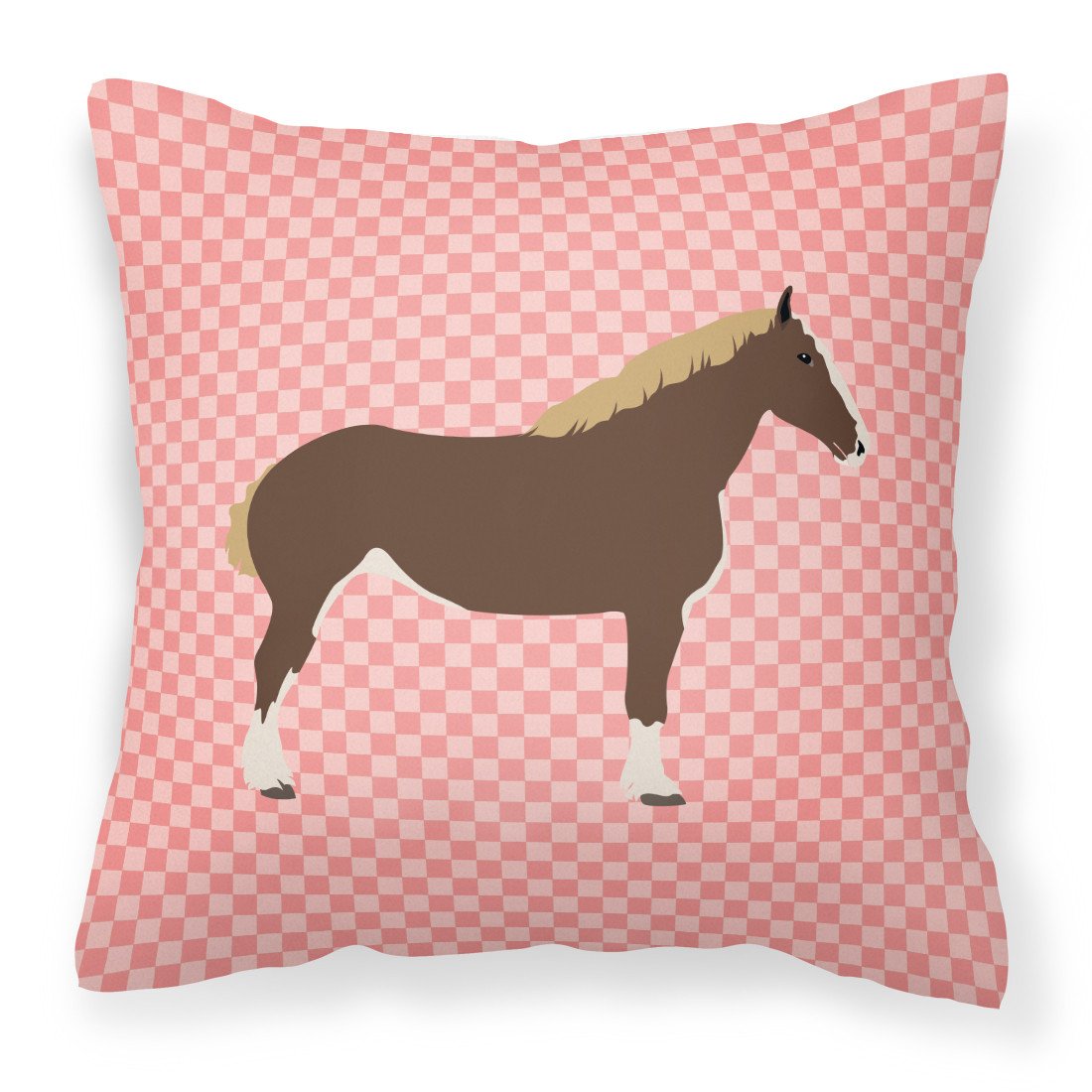 Percheron Horse Pink Check Fabric Decorative Pillow BB7906PW1818 by Caroline&#39;s Treasures