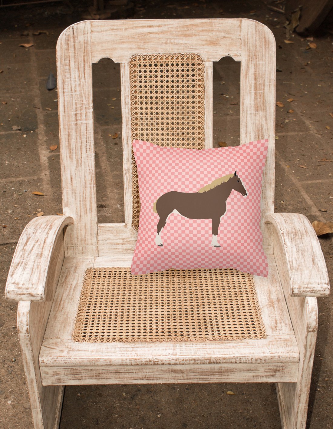 Percheron Horse Pink Check Fabric Decorative Pillow BB7906PW1818 by Caroline's Treasures