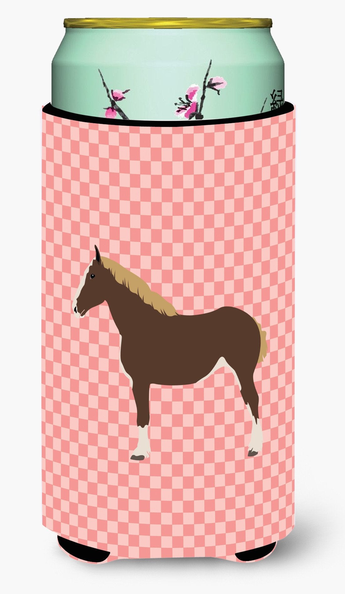 Percheron Horse Pink Check Tall Boy Beverage Insulator Hugger BB7906TBC by Caroline&#39;s Treasures