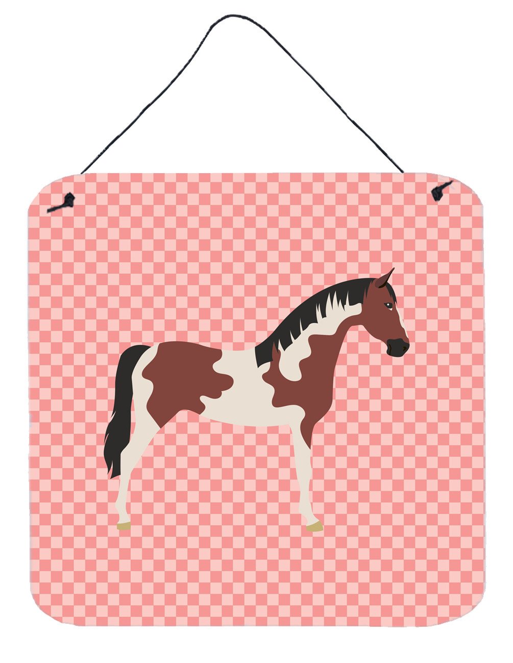 Pinto Horse Pink Check Wall or Door Hanging Prints BB7907DS66 by Caroline&#39;s Treasures
