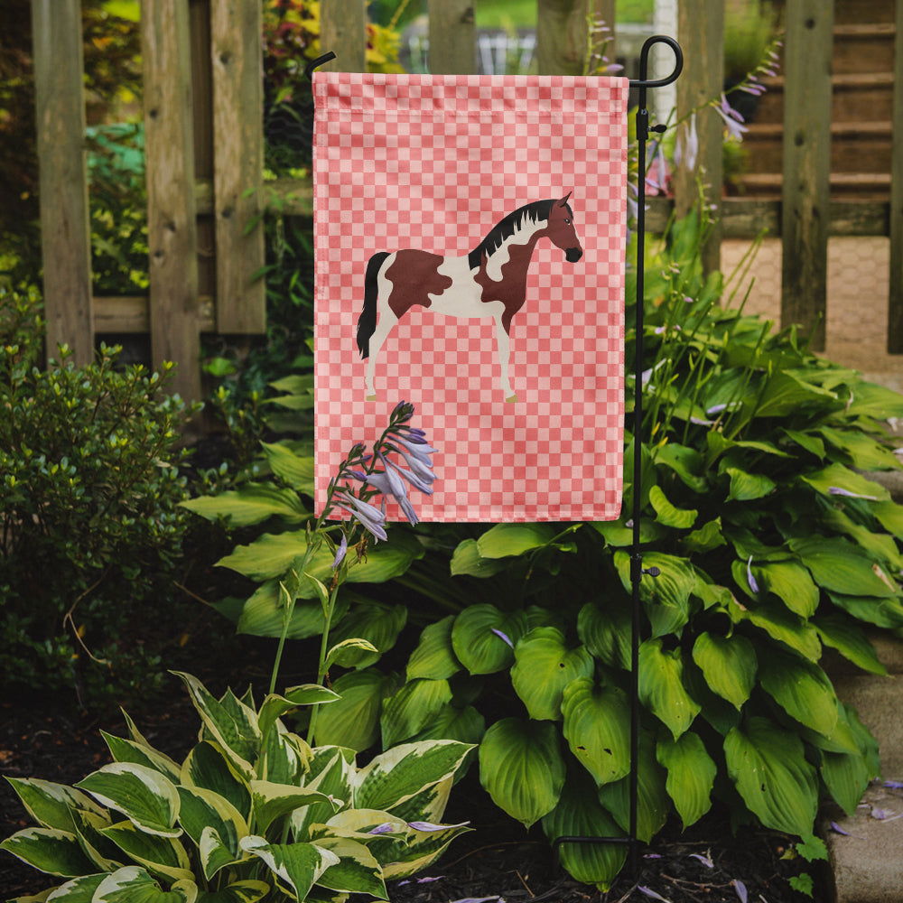 Pinto Horse Pink Check Flag Garden Size
