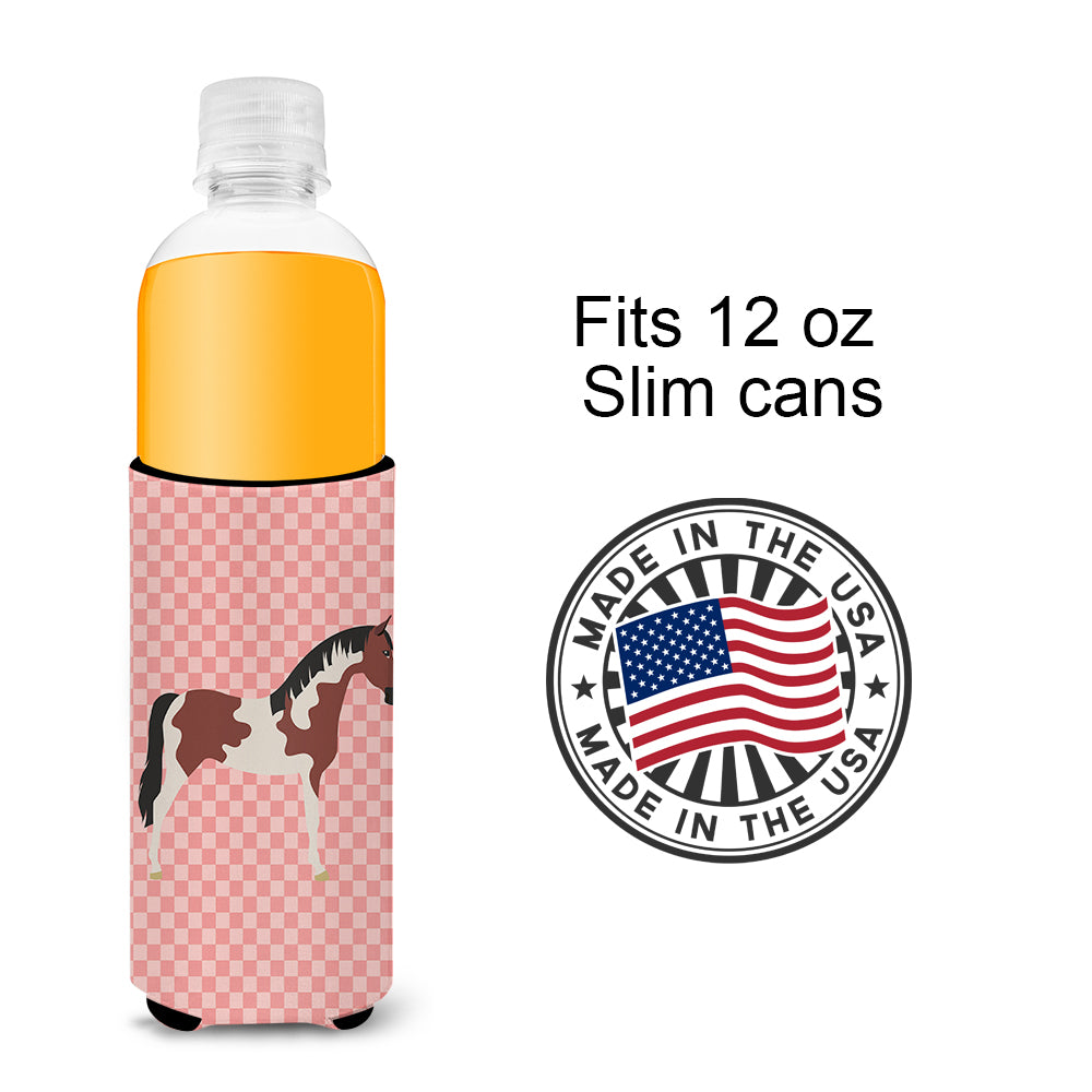 Pinto Horse Pink Check  Ultra Hugger for slim cans  the-store.com.