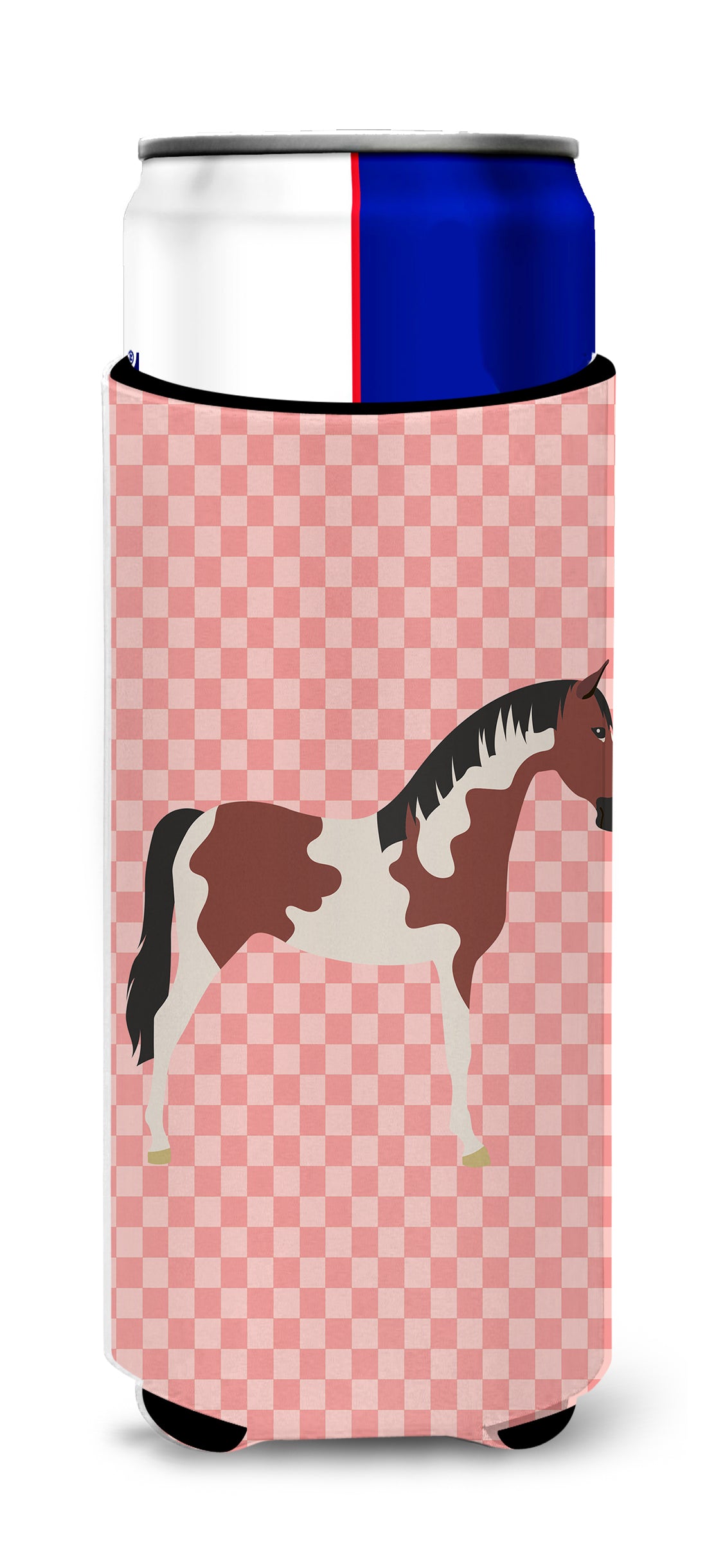Pinto Horse Pink Check  Ultra Hugger for slim cans