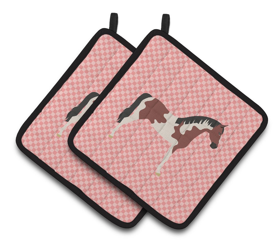 Pinto Horse Pink Check Pair of Pot Holders BB7907PTHD by Caroline&#39;s Treasures