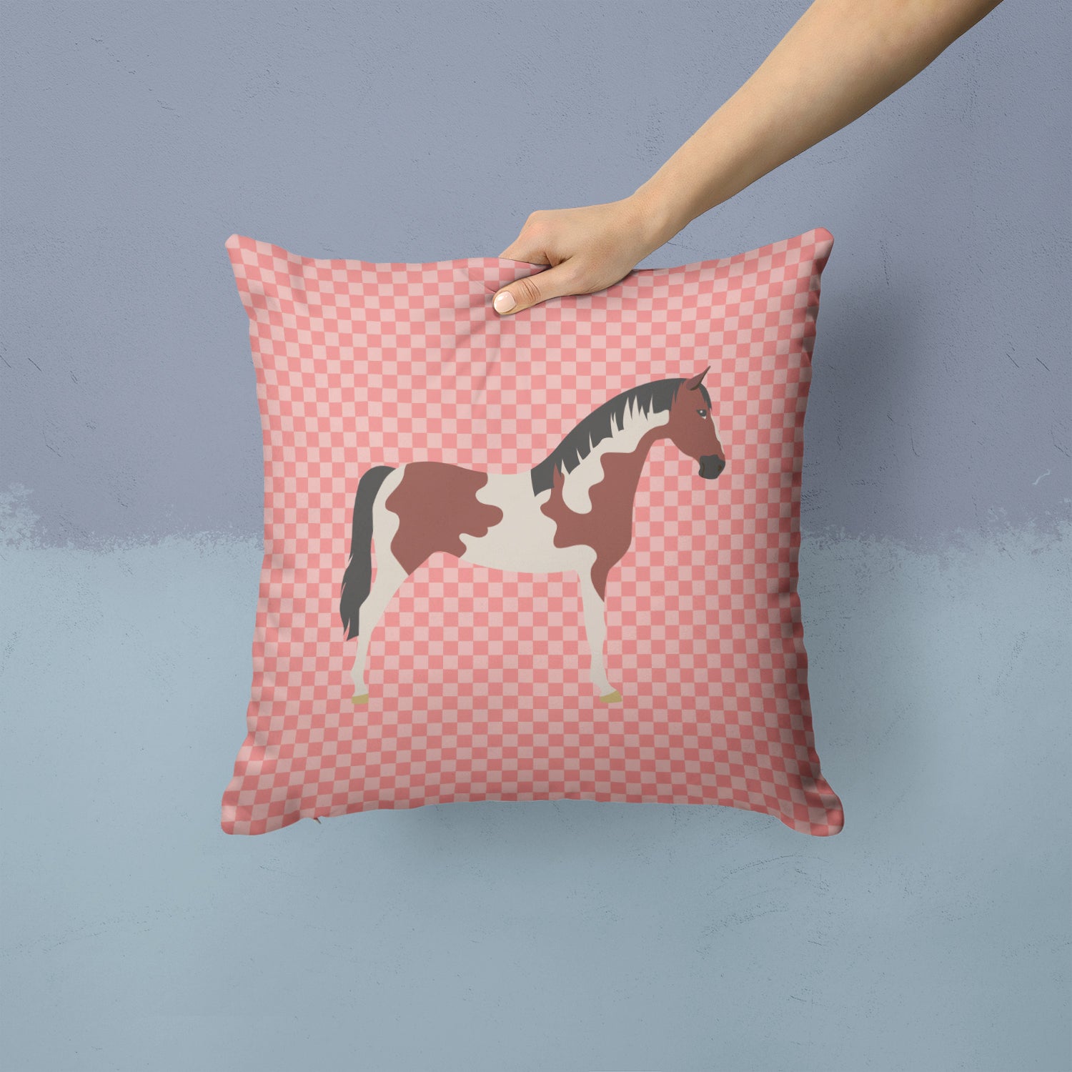 Pinto Horse Pink Check Fabric Decorative Pillow BB7907PW1414 - the-store.com