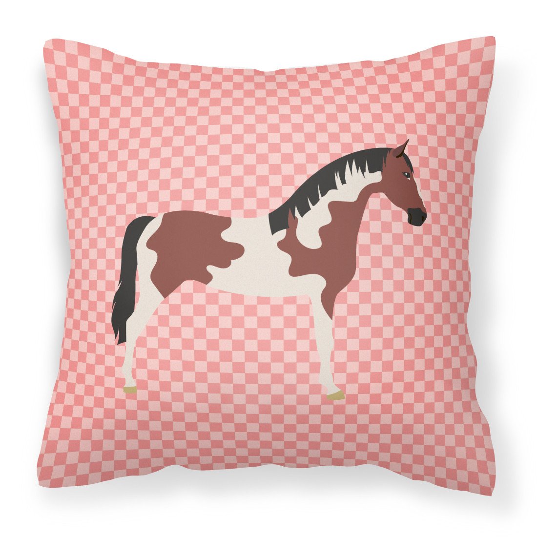 Pinto Horse Pink Check Fabric Decorative Pillow BB7907PW1818 by Caroline&#39;s Treasures