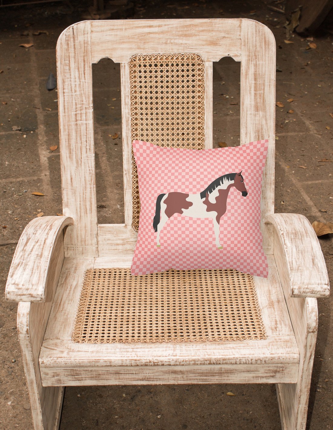 Pinto Horse Pink Check Fabric Decorative Pillow BB7907PW1818 by Caroline's Treasures