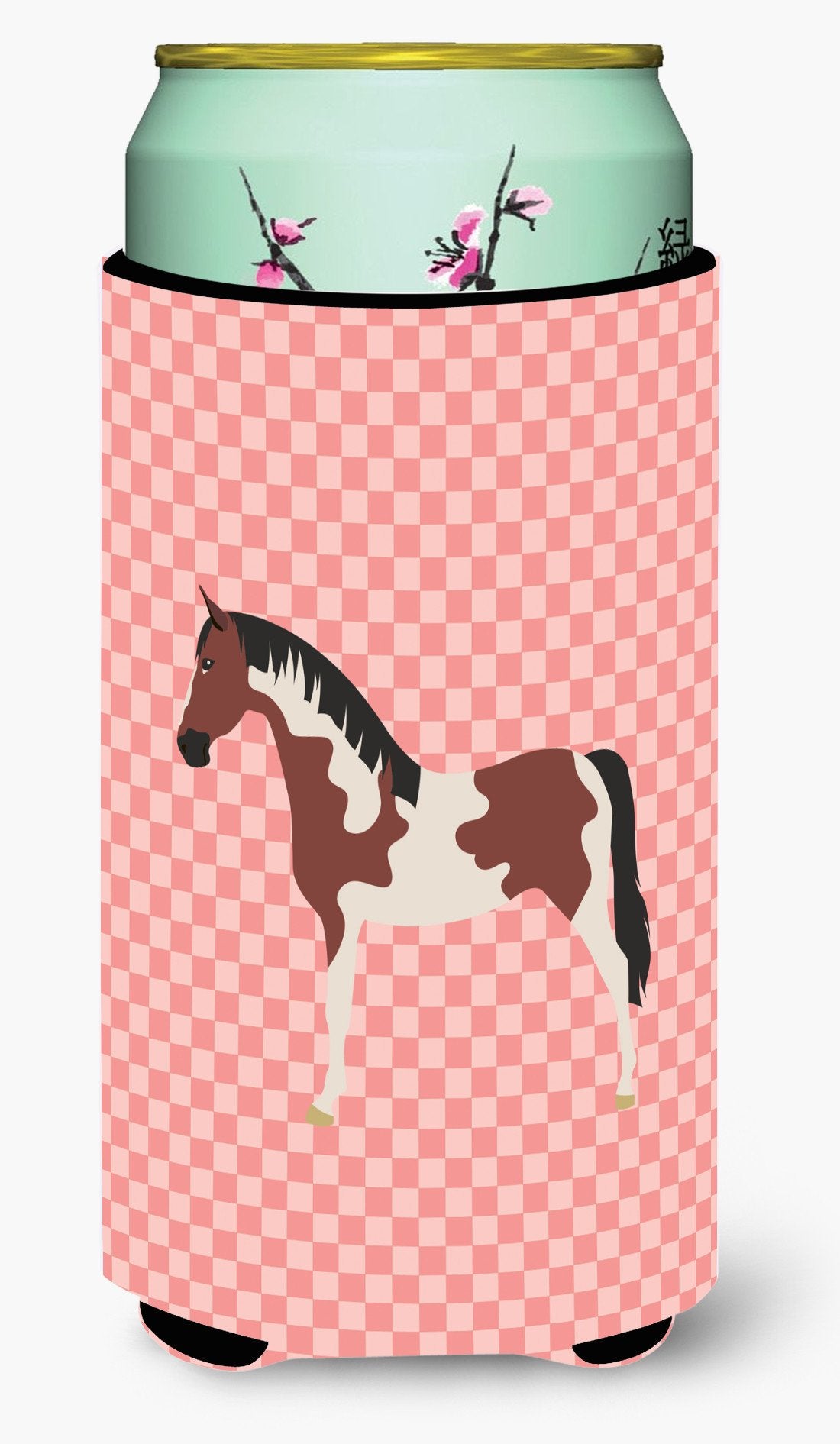Pinto Horse Pink Check Tall Boy Beverage Insulator Hugger BB7907TBC by Caroline&#39;s Treasures