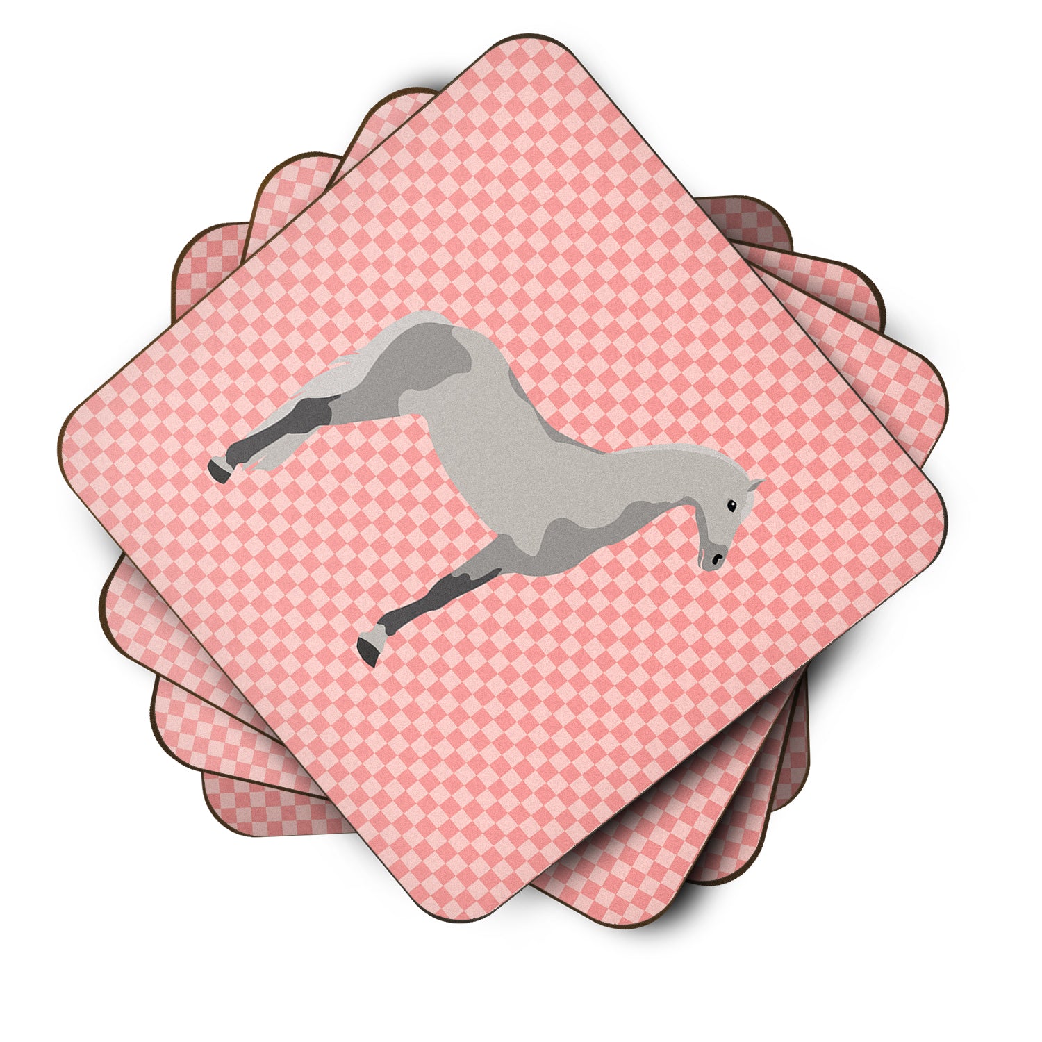 Orlov Trotter Horse Pink Check Foam Coaster Set of 4 BB7908FC - the-store.com