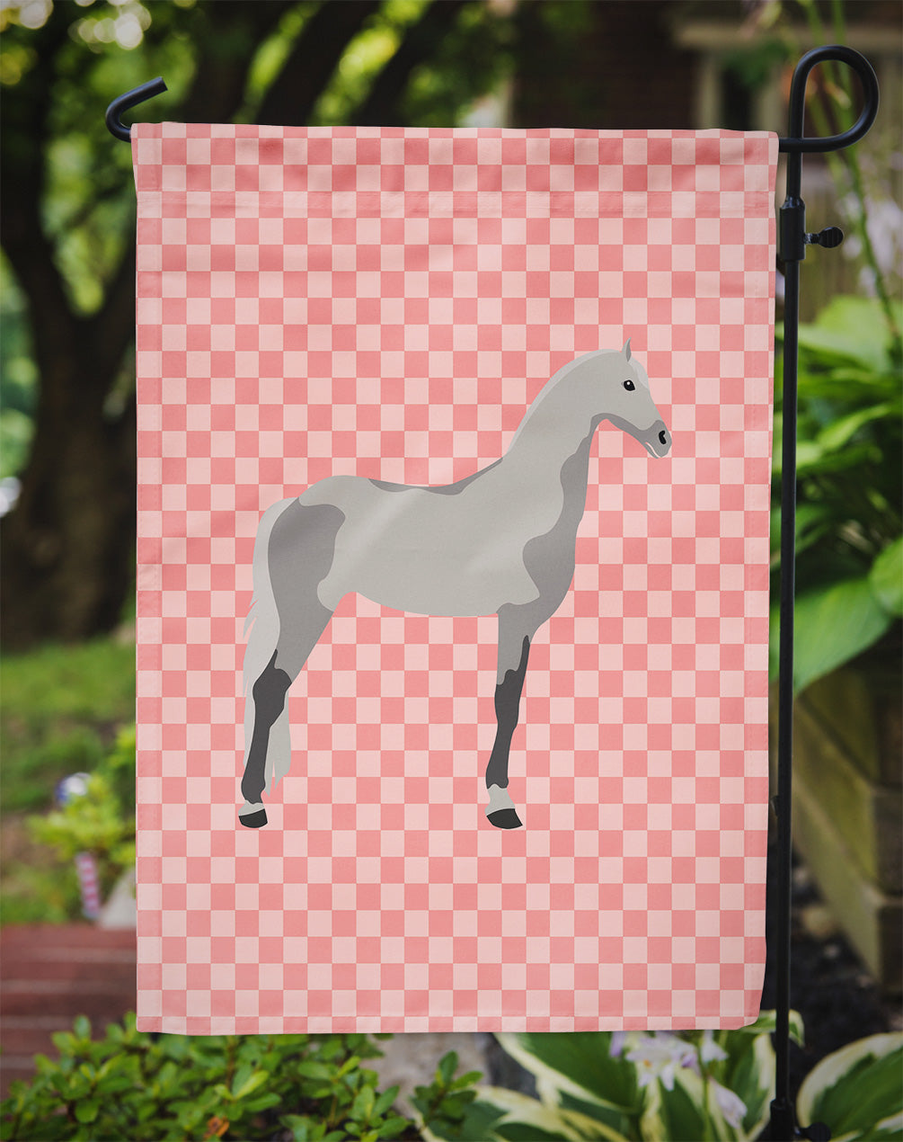Orlov Trotter Horse Pink Check Flag Garden Size  the-store.com.