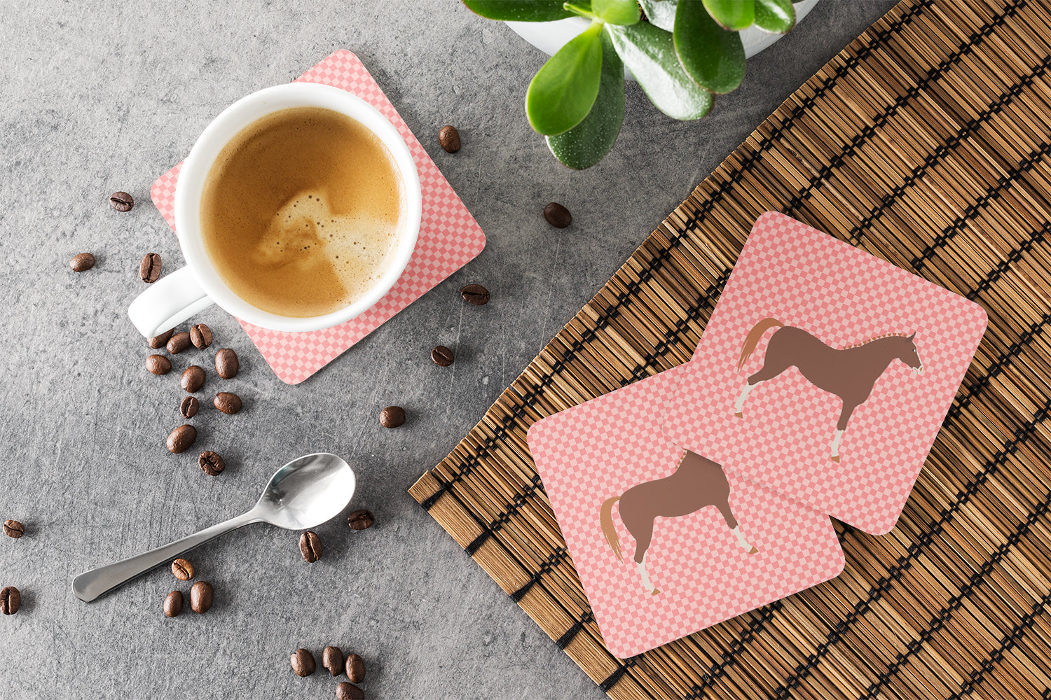 Hannoverian Horse Pink Check Foam Coaster Set of 4 BB7909FC - the-store.com