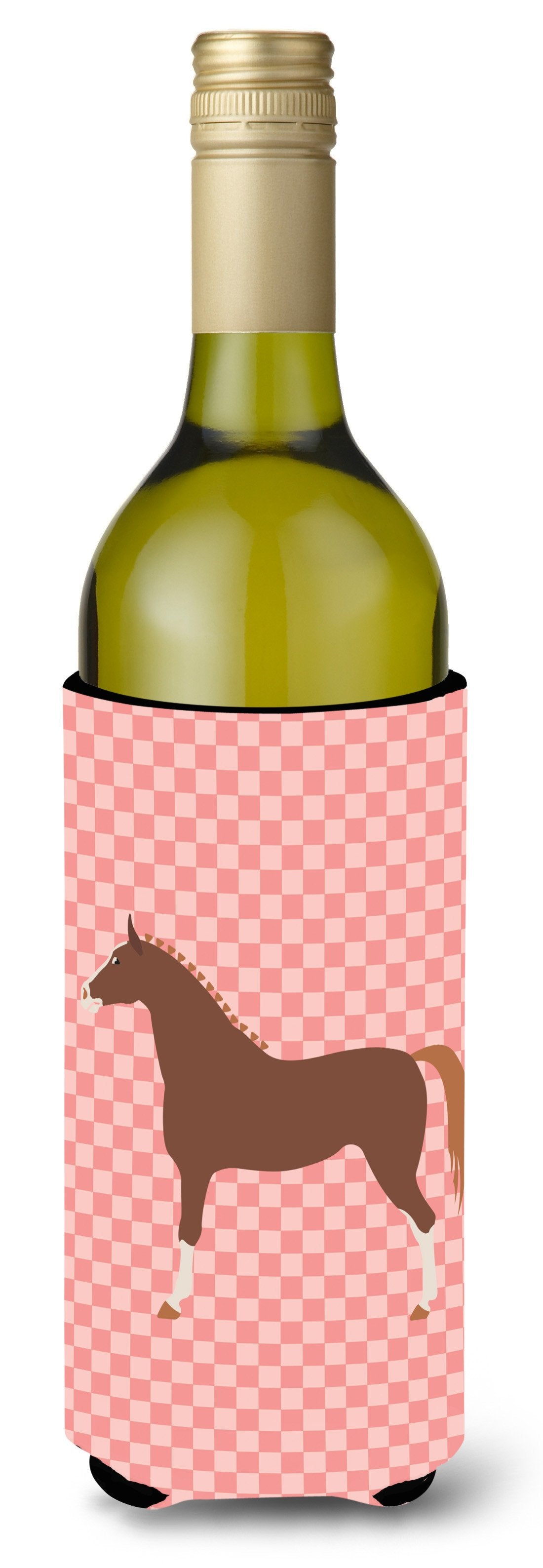 Hannoverian Horse Pink Check Wine Bottle Beverge Insulator Hugger BB7909LITERK by Caroline&#39;s Treasures