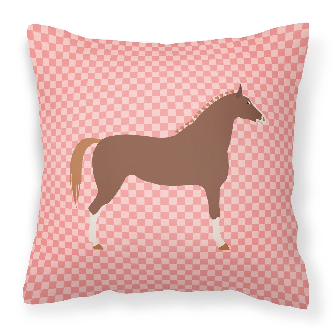 Hannoverian Horse Pink Check Fabric Decorative Pillow BB7909PW1818 by Caroline&#39;s Treasures