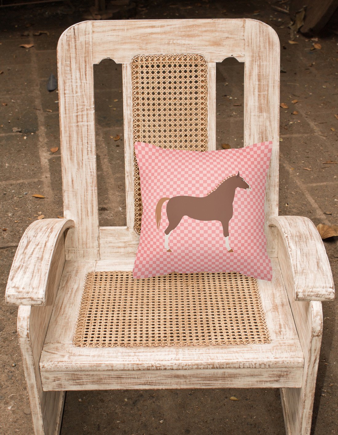 Hannoverian Horse Pink Check Fabric Decorative Pillow BB7909PW1818 by Caroline's Treasures