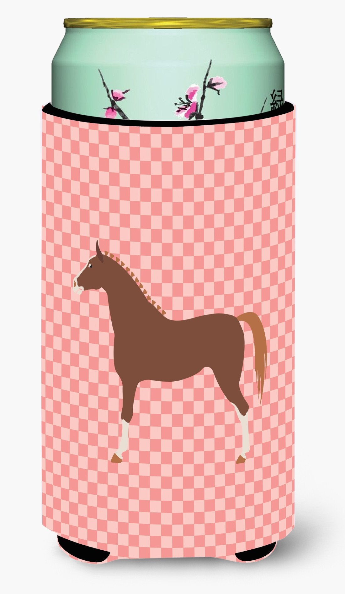 Hannoverian Horse Pink Check Tall Boy Beverage Insulator Hugger BB7909TBC by Caroline&#39;s Treasures