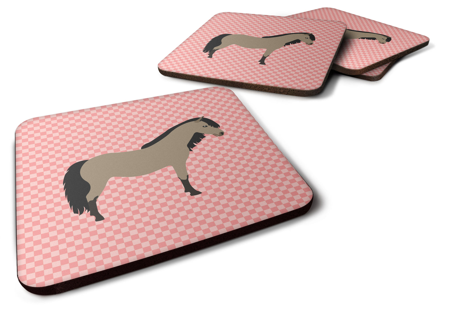 Welsh Pony Horse Pink Check Foam Coaster Set of 4 BB7910FC - the-store.com