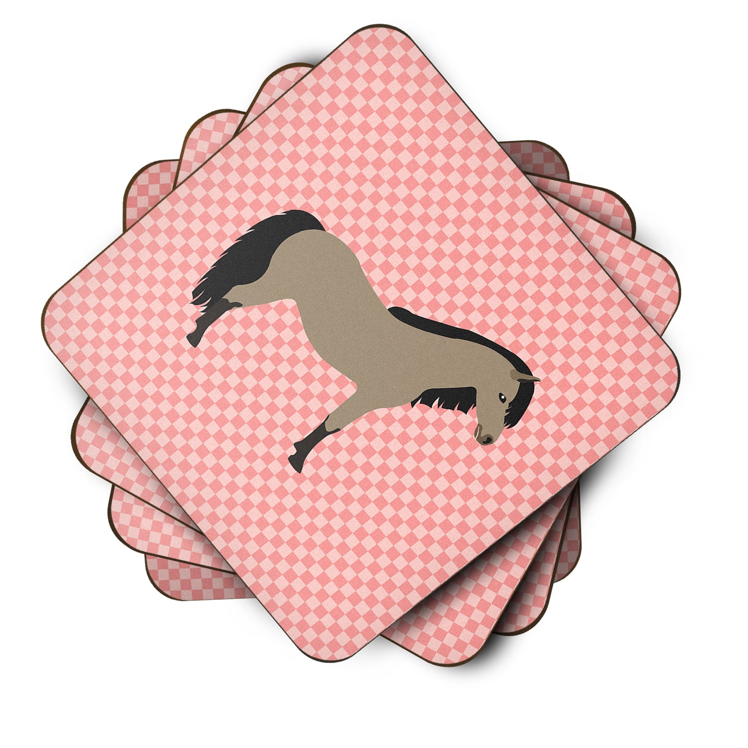 Welsh Pony Horse Pink Check Foam Coaster Set of 4 BB7910FC - the-store.com
