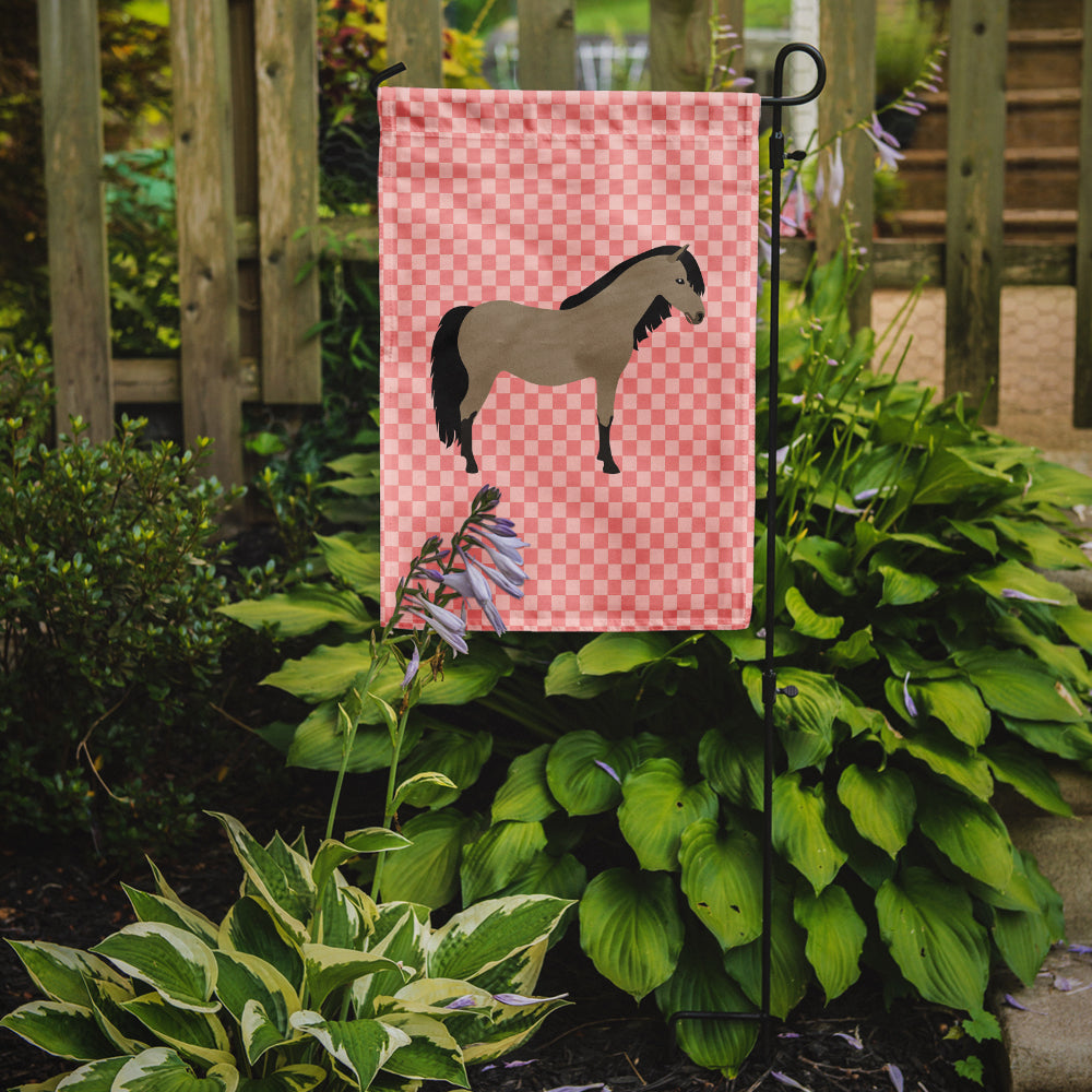Welsh Pony Horse Pink Check Flag Garden Size  the-store.com.