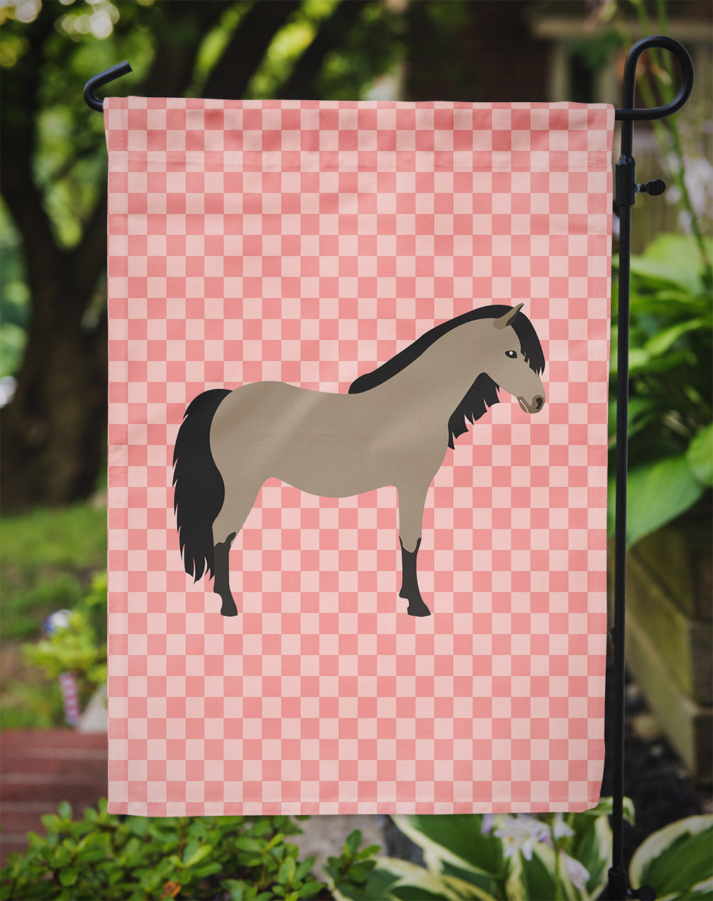 Welsh Pony Horse Pink Check Flag Garden Size