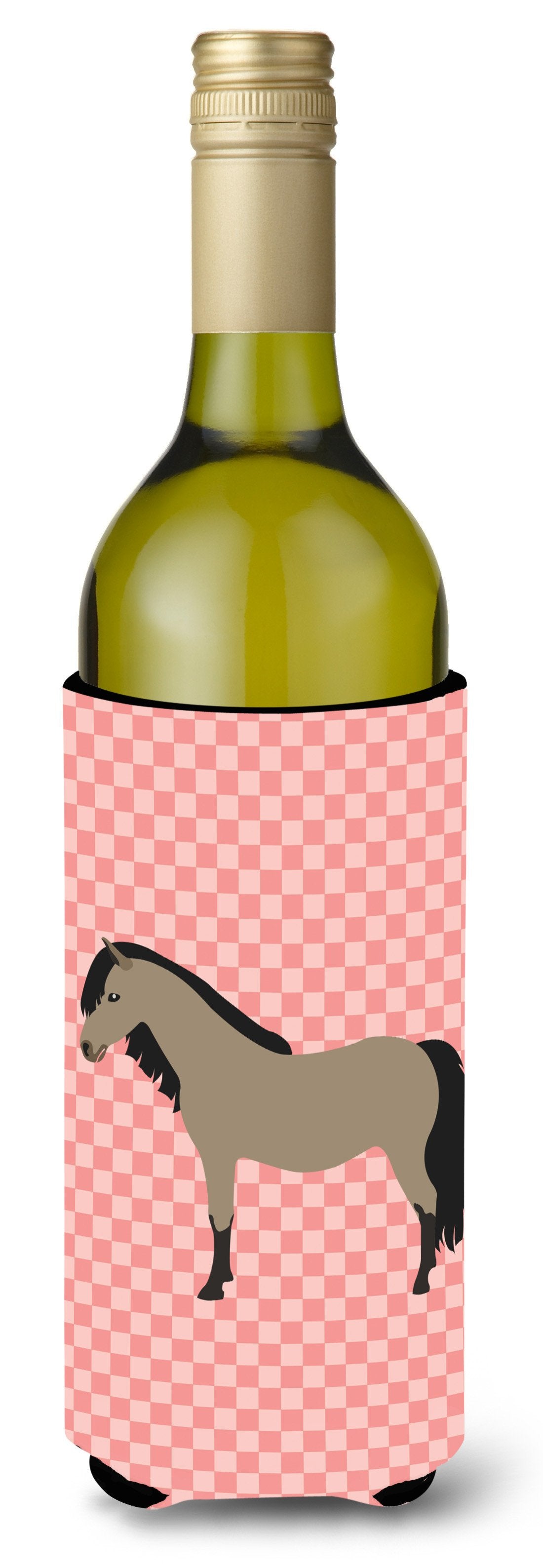 Welsh Pony Horse Pink Check Wine Bottle Beverge Insulator Hugger BB7910LITERK by Caroline&#39;s Treasures