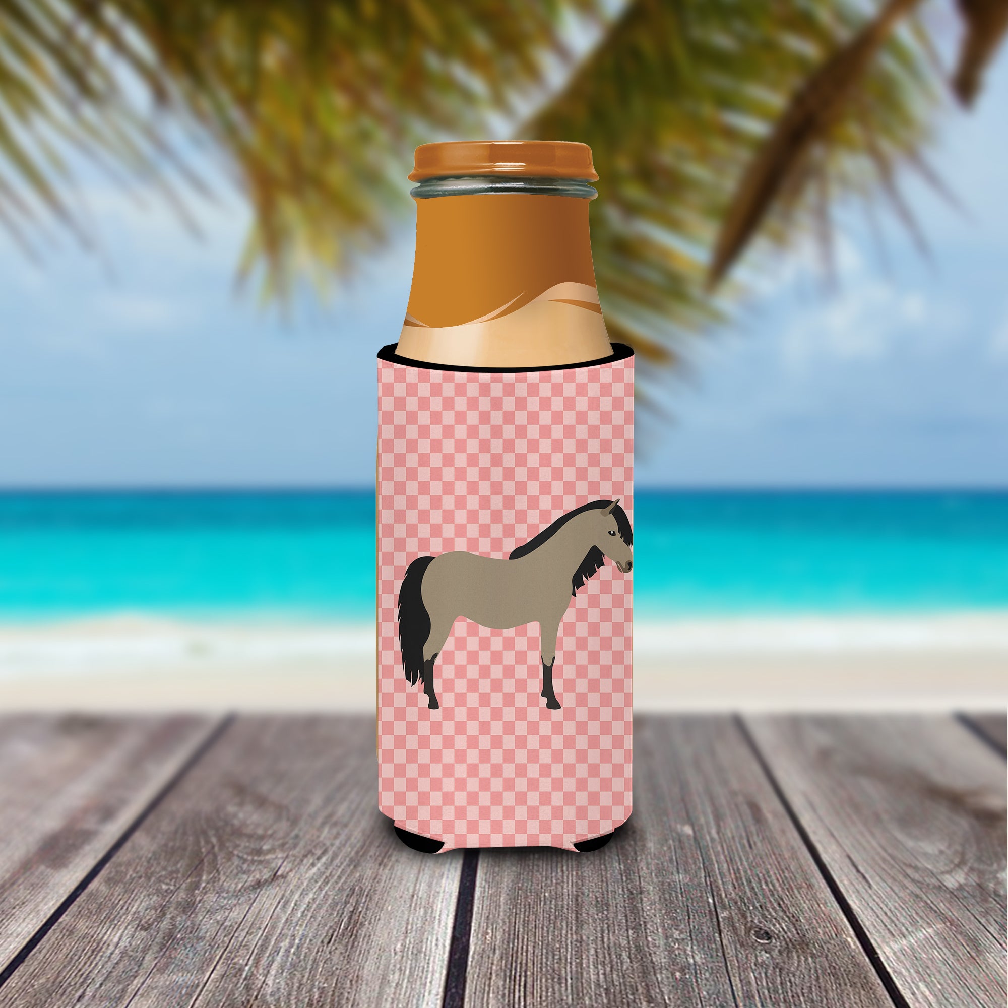 Welsh Pony Horse Pink Check  Ultra Hugger for slim cans