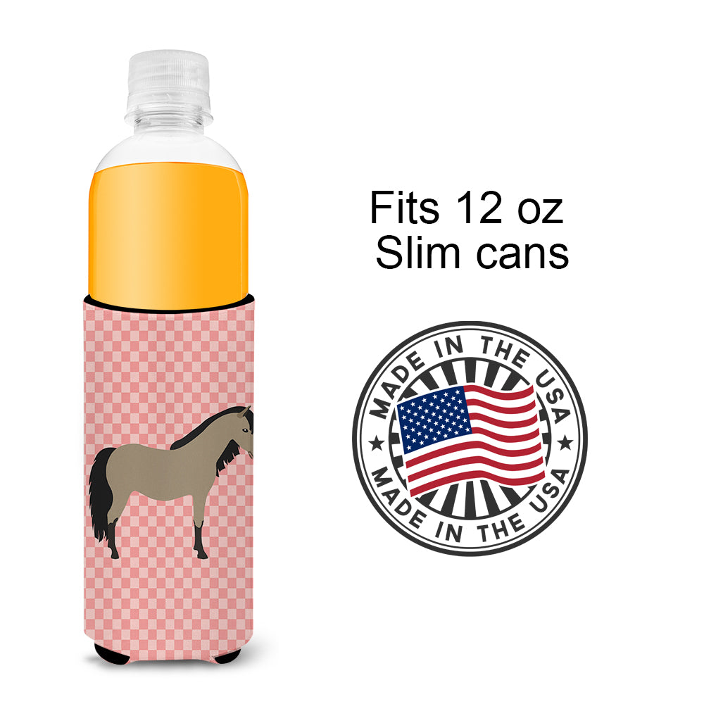 Welsh Pony Horse Pink Check  Ultra Hugger for slim cans