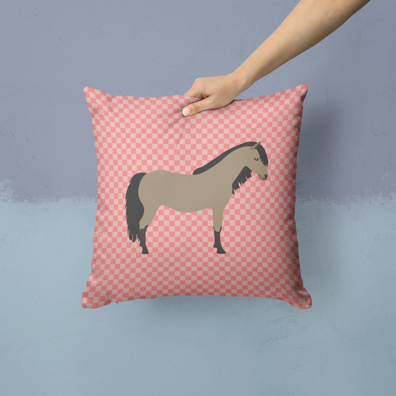 Welsh Pony Horse Pink Check Fabric Decorative Pillow BB7910PW1414 - the-store.com
