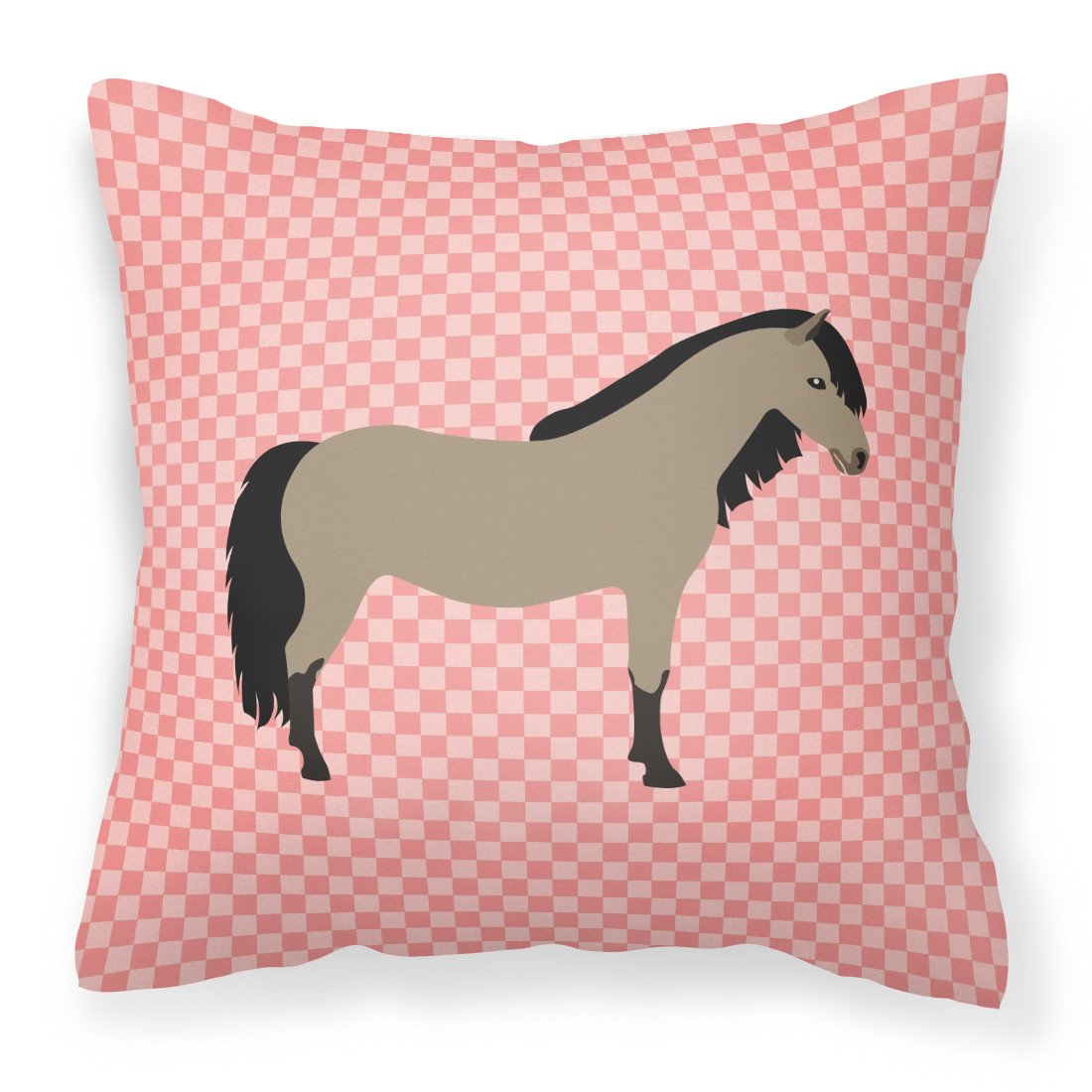 Welsh Pony Horse Pink Check Fabric Decorative Pillow BB7910PW1818 by Caroline&#39;s Treasures