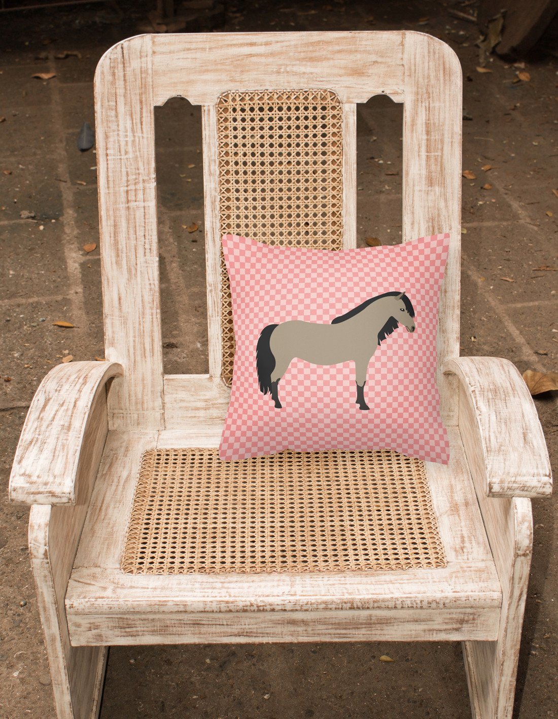 Welsh Pony Horse Pink Check Fabric Decorative Pillow BB7910PW1818 by Caroline's Treasures