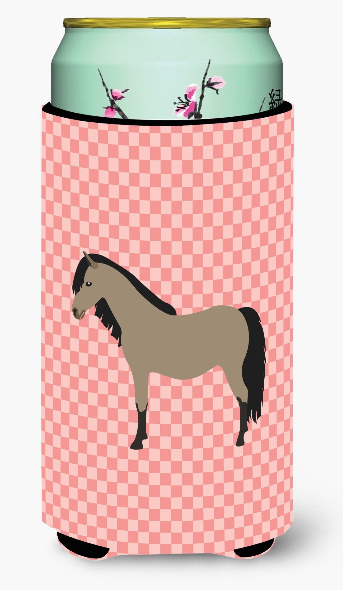 Welsh Pony Horse Pink Check Tall Boy Beverage Insulator Hugger BB7910TBC by Caroline&#39;s Treasures