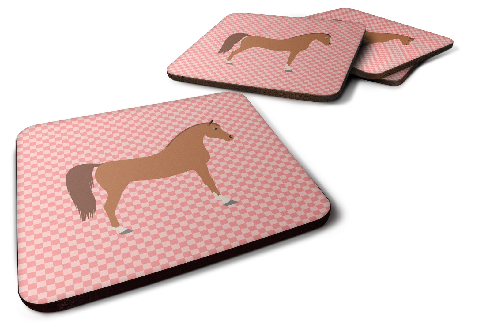 Arabian Horse Pink Check Foam Coaster Set of 4 BB7911FC - the-store.com