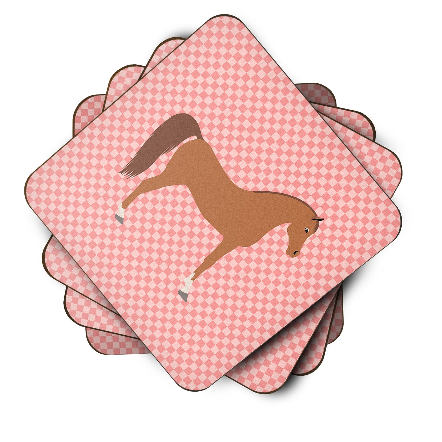 Arabian Horse Pink Check Foam Coaster Set of 4 BB7911FC - the-store.com