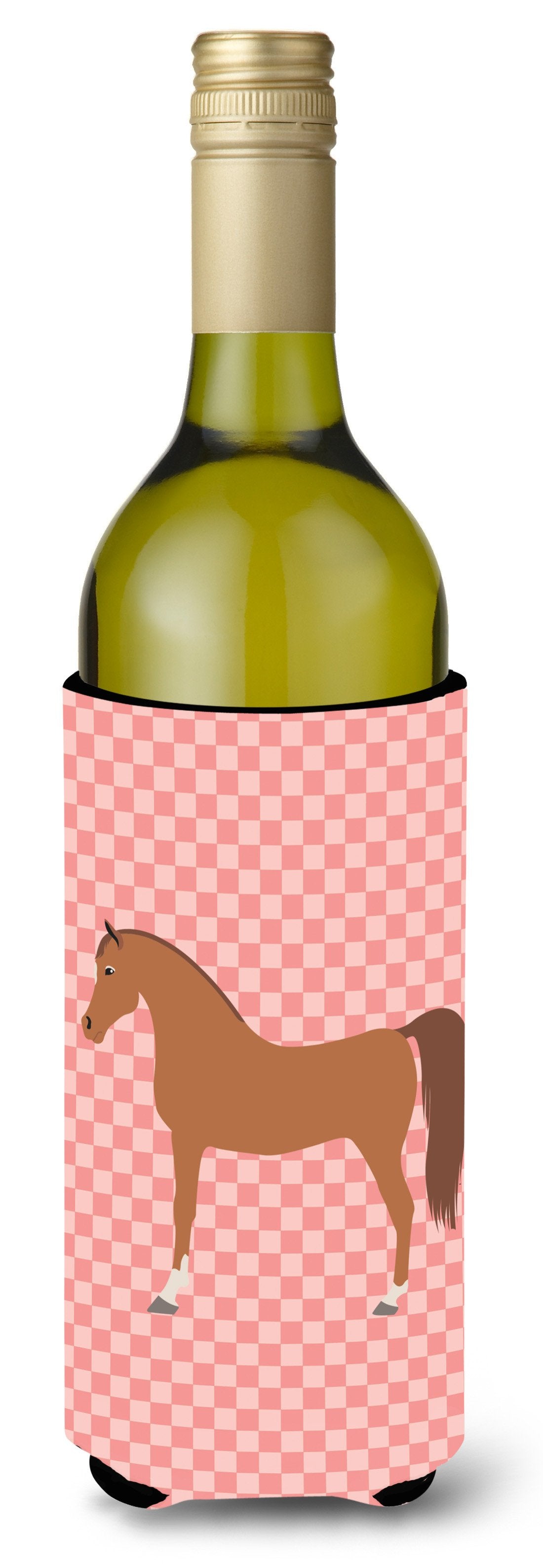Arabian Horse Pink Check Wine Bottle Beverge Insulator Hugger BB7911LITERK by Caroline&#39;s Treasures