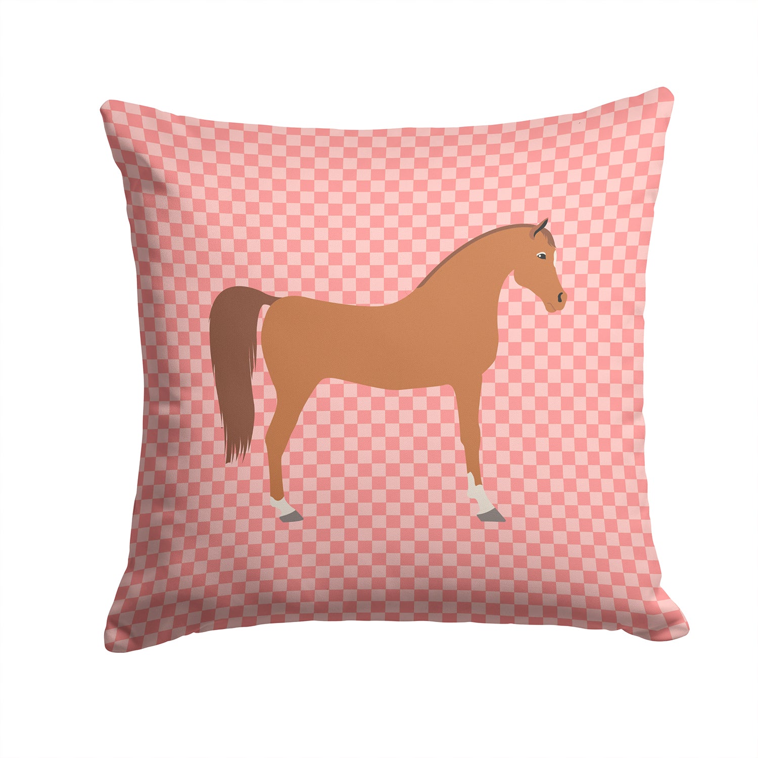 Arabian Horse Pink Check Fabric Decorative Pillow BB7911PW1414 - the-store.com
