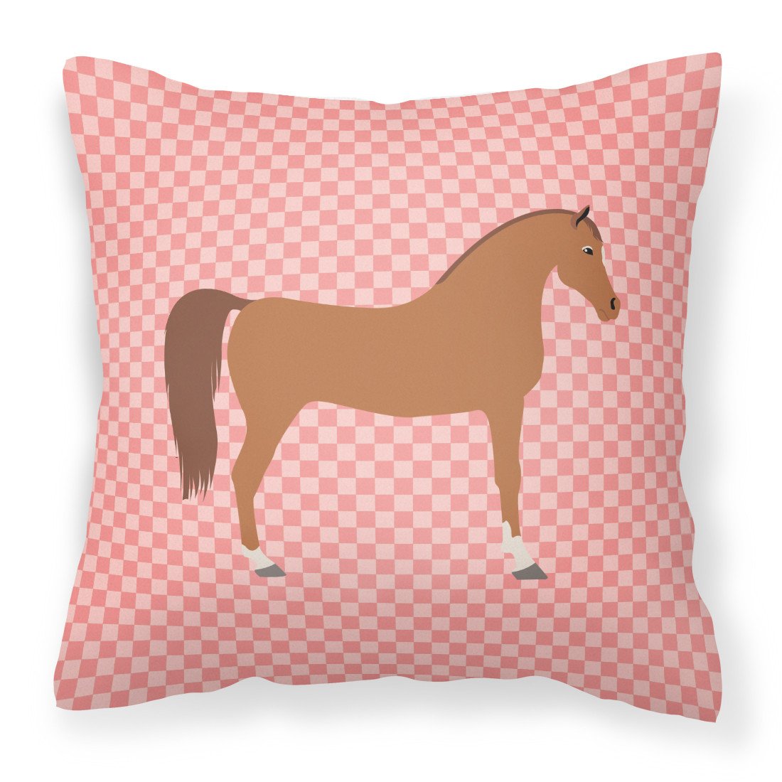 Arabian Horse Pink Check Fabric Decorative Pillow BB7911PW1818 by Caroline's Treasures