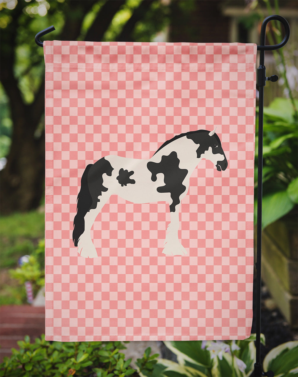 Cyldesdale Horse Pink Check Flag Garden Size  the-store.com.
