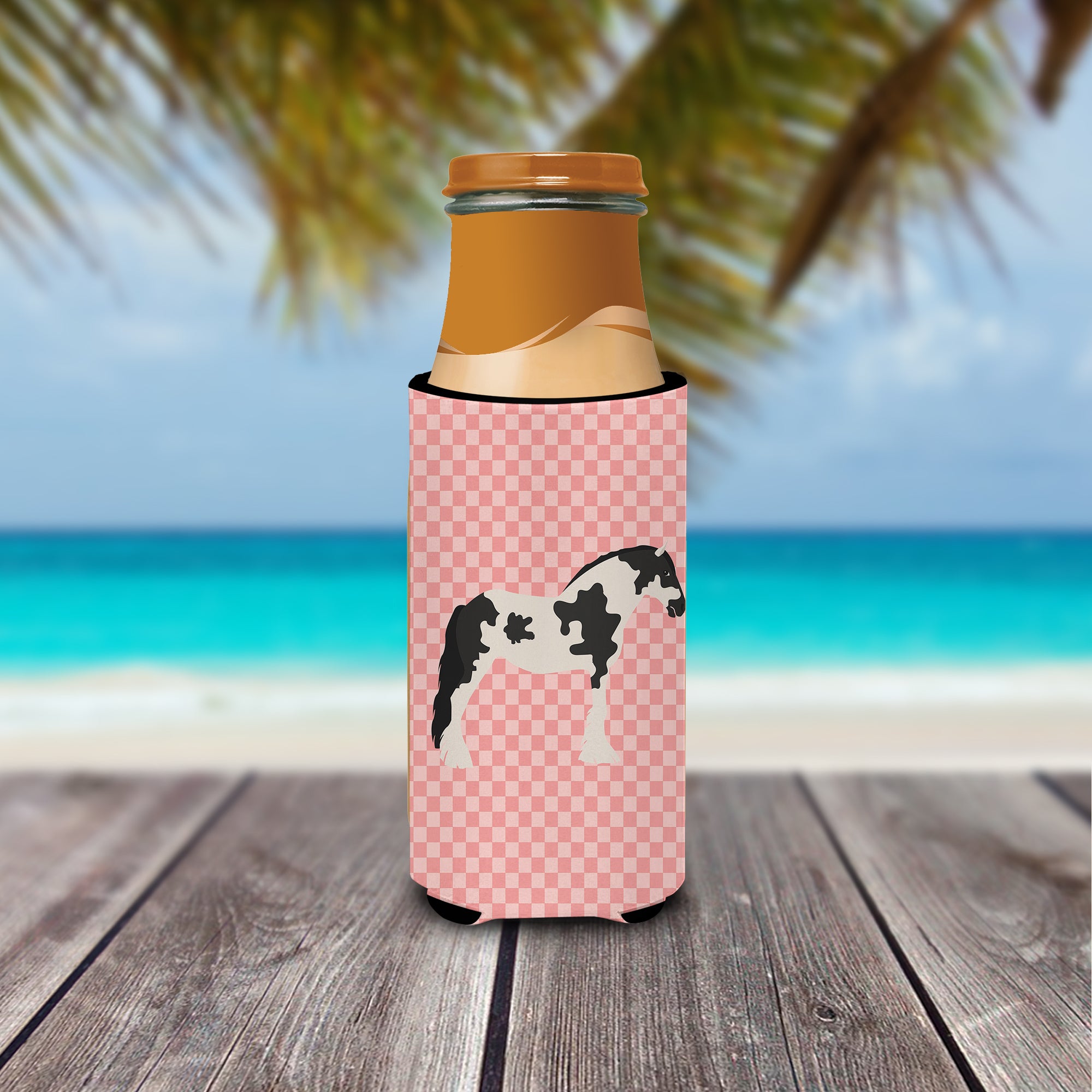 Cyldesdale Horse Pink Check  Ultra Hugger for slim cans
