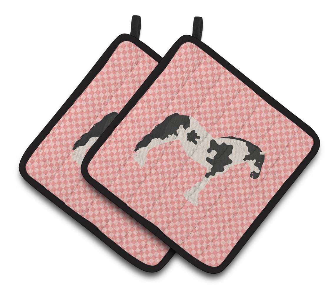 Cyldesdale Horse Pink Check Pair of Pot Holders BB7912PTHD by Caroline&#39;s Treasures