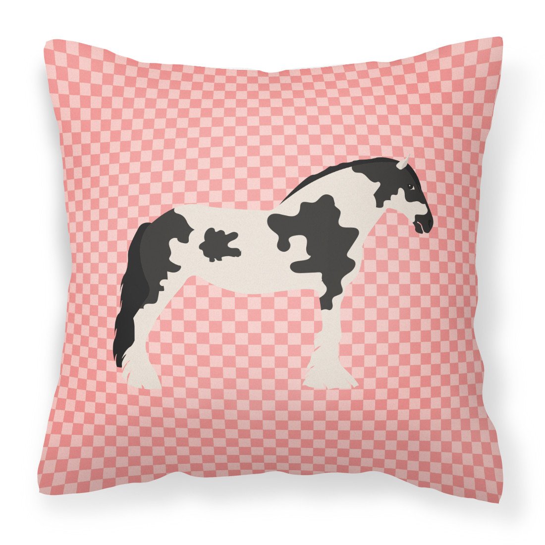 Cyldesdale Horse Pink Check Fabric Decorative Pillow BB7912PW1818 by Caroline&#39;s Treasures