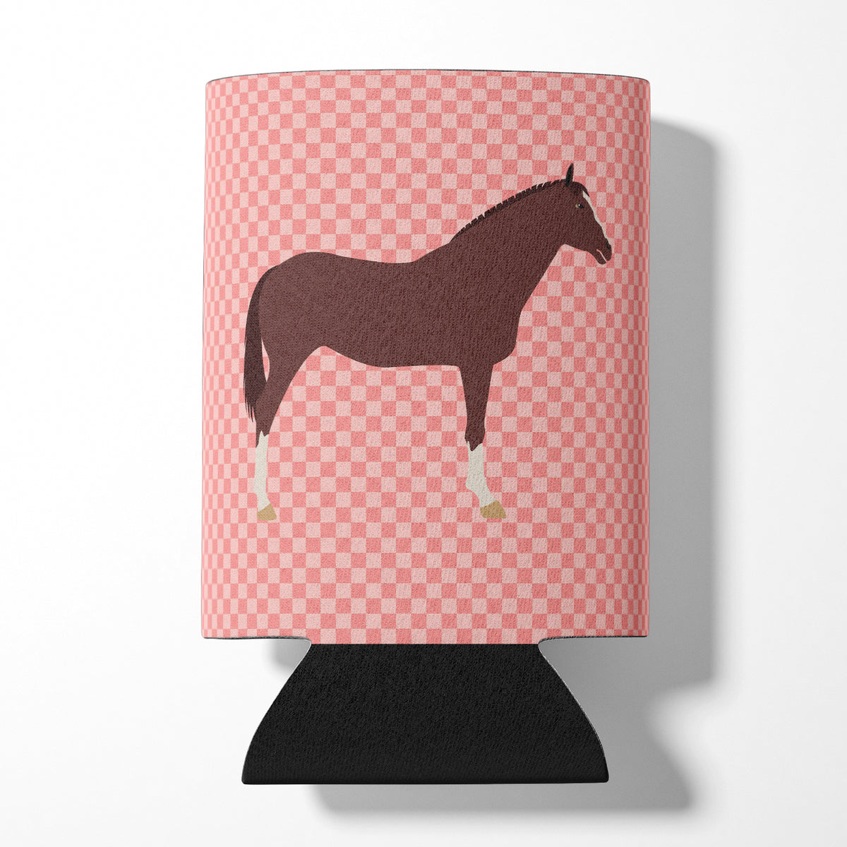 English Thoroughbred Horse Pink Check Can or Bottle Hugger BB7913CC