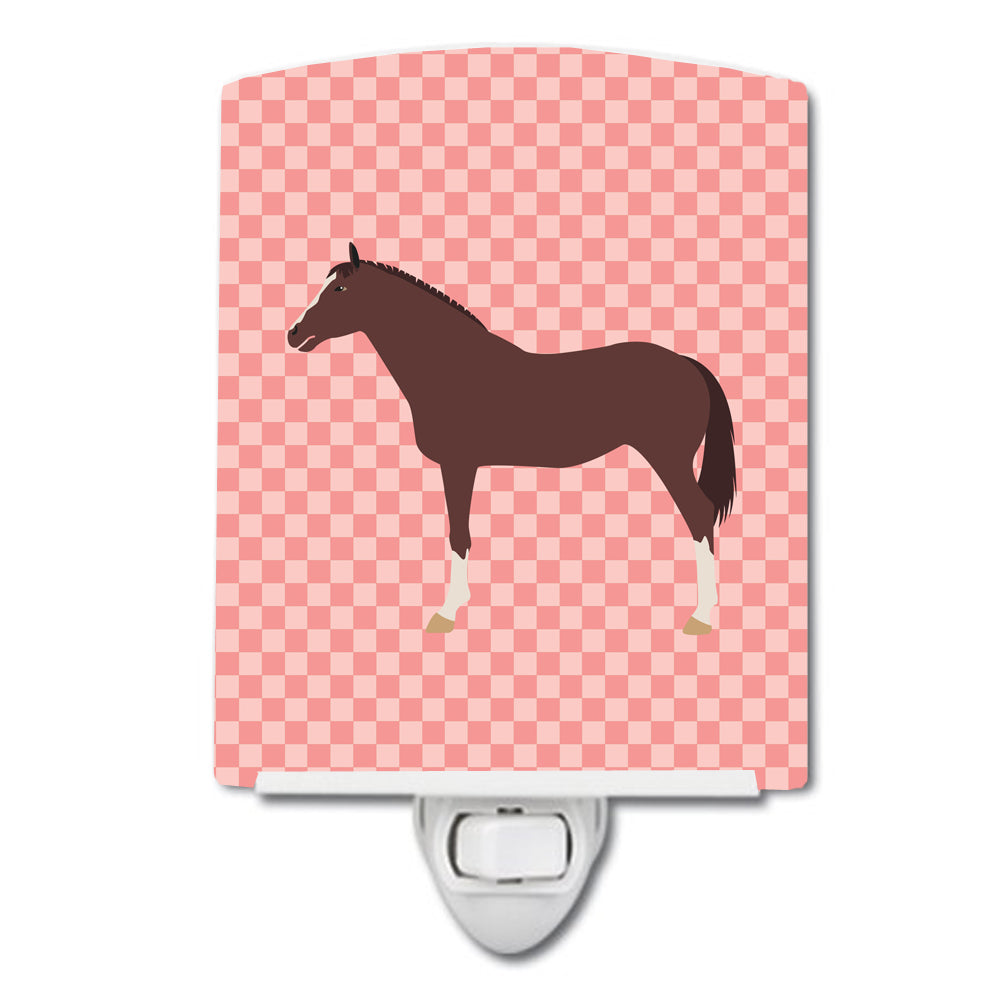 English Thoroughbred Horse Pink Check Ceramic Night Light BB7913CNL - the-store.com