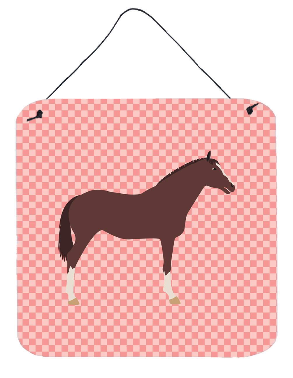 English Thoroughbred Horse Pink Check Wall or Door Hanging Prints BB7913DS66 by Caroline&#39;s Treasures